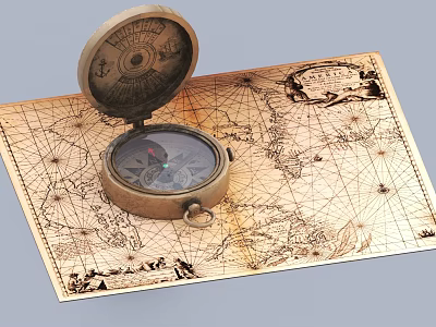 Compass Map Old Map Antique Mighty Books Paper Route Map Treasure Map Drawings 3d model