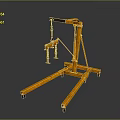 Orange Mobile Crane with Four Wheels Chain Hook and Sturdy Frame Structure 3d model