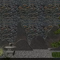 Karesansui Zen Garden Featuring Stone Wall Mountain Shaped Rocks Stone Lantern Pine Tree And Gravel