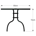 Round Outdoor Table With Glass Top And Black Metal Curved Legs Design
