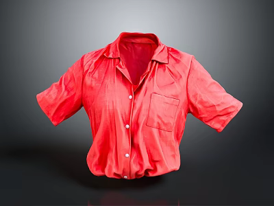 Red Short Sleeve Collared Shirt With Stylish Front Pocket Design 3d model