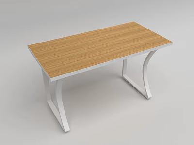 Modern Office Desk With Light Wooden Top And White Curved Legs Design 3d model