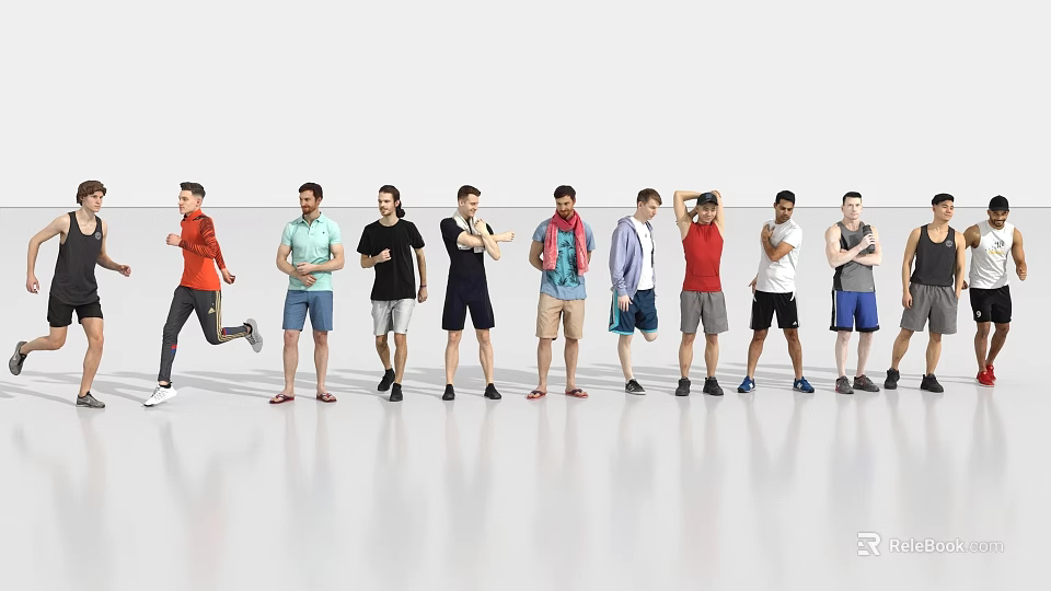 Group of People in Various Standing Poses on White Studio Background 3d model 