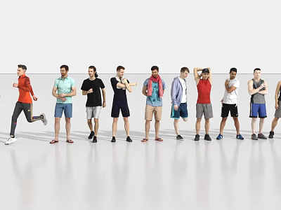 Group of People in Various Standing Poses on White Studio Background 3d model