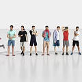 Group of People in Various Standing Poses on White Studio Background
