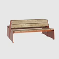 Slatted Wooden Outdoor Bench With Red Metal Frame For Garden Patio Use