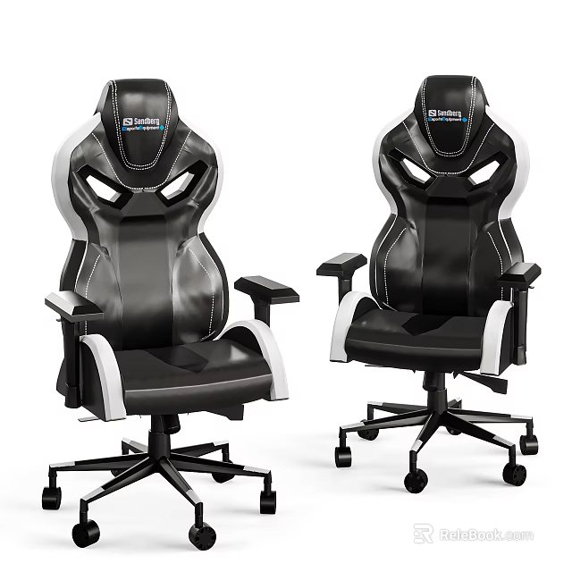 Ergonomic Black White Gaming Chairs With Modern Design And Rolling Wheels 3d model 