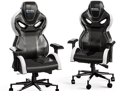 Ergonomic Black White Gaming Chairs With Modern Design And Rolling Wheels 3d model