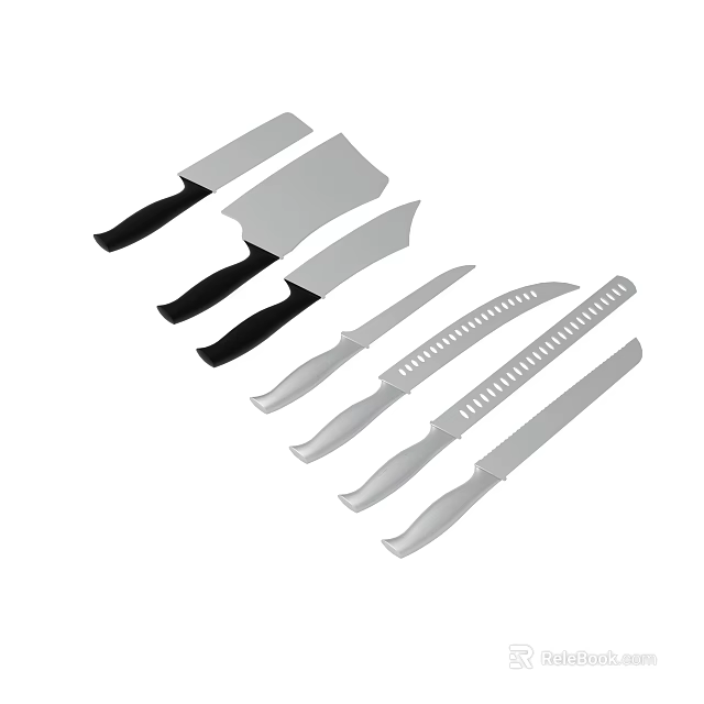 Assorted Kitchen Knives Set With Stainless Steel Blades And Ergonomic Handles 3d model 