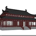 Traditional Chinese Ancient Building With Black Tiled Roof And Red Wooden Columns