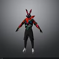 Vibrant Character With Rabbit Ears And Red Green Pink Costume Standing In Pose
