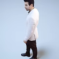 Stylish Man In White Blazer With Patterned Shirt And Dark Pants 3d model