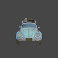 Vintage Blue Volkswagen Beetle With Roof Rack And Decorative Emblems