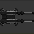 Futuristic Black Metal Weapon Featuring Multiple Barrels And Stable Mounted Stand 3d model