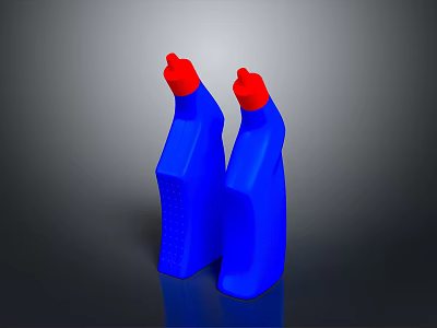 Two Blue Hardware Utility Bottles With Red Caps For Daily Use 3d model