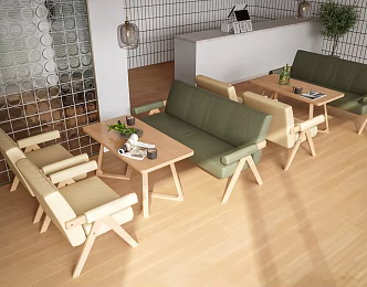 Coffee shop log style coffee shop sofa milk tea shop sofa leisure area sofa book bar reception sofa dessert shop dining table and chair double sofa 3d model