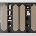 Chinese Modern Decorative Cabinet With Beige Lattice Doors And Black Body Showcasing Vases Books Ornaments