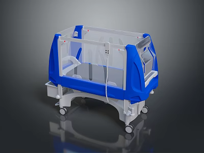 Blue And Transparent Medical Isolation Cot With Protective Enclosure And Wheels 3d model