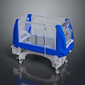 Blue And Transparent Medical Isolation Cot With Protective Enclosure And Wheels