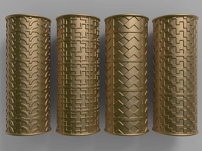 Golden Decorative Columns with Various Intricate Textured Patterns for Interior Design 3d model