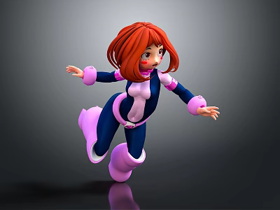 3D Animated Superhero Character With Red Hair And Blue Pink Outfit 3d model