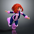 3D Animated Superhero Character With Red Hair And Blue Pink Outfit