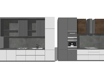 Modern Kitchen Interior With Gray White Cabinets And Wooden Accent Countertop 3d model