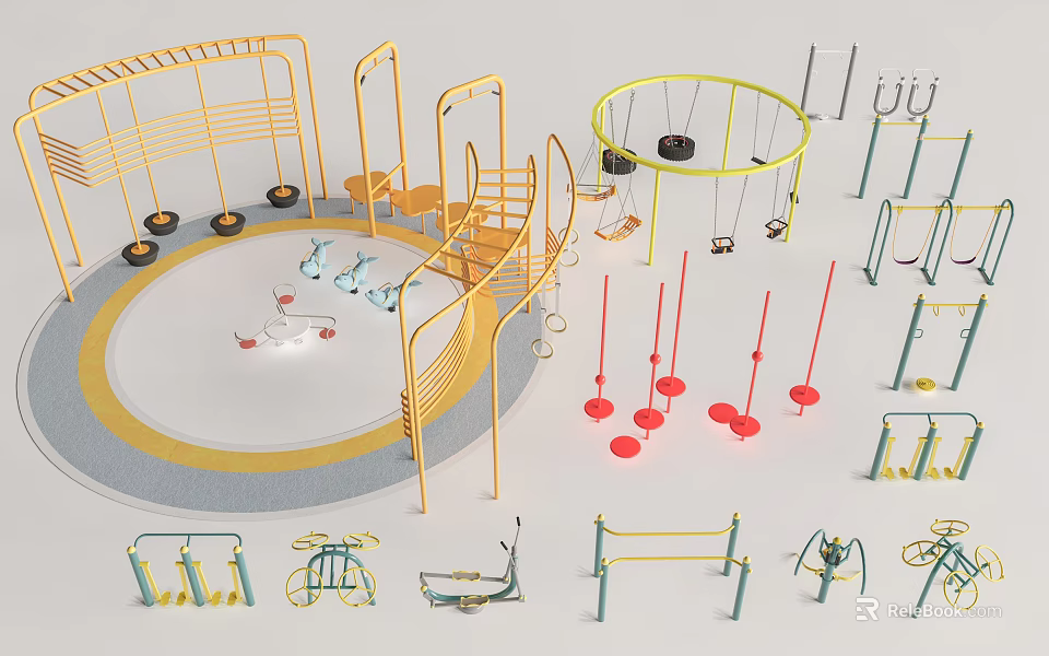 Durable Metal Sports Equipment Featuring Swing Sets Climbing Frames And Hanging Rings 3d model 