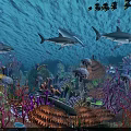 Vibrant Underwater Waterfront Landscape With Whale Jellyfish Colorful Coral And Fish Schools