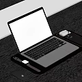 Modern MacBook Laptop Setup With Mouse Phone And Watch On Desk