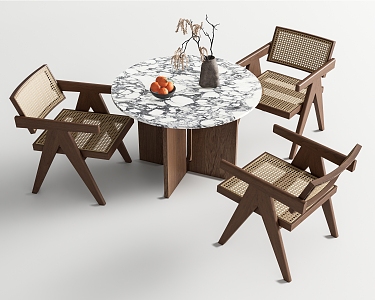 Leisure Table and Chair Combination Dining Table and Chair Coffee Table and Chair Combination Round Table Rattan Wood 3d model