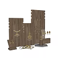 Elegant Jewelry Display With Wooden Boards Featuring Necklaces Earrings And Pendants