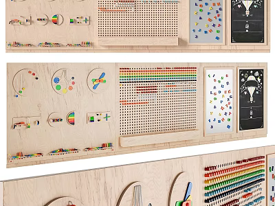 Wooden Wall Decor With Colorful Shapes Pegboard Charts And Learning Elements 3d model