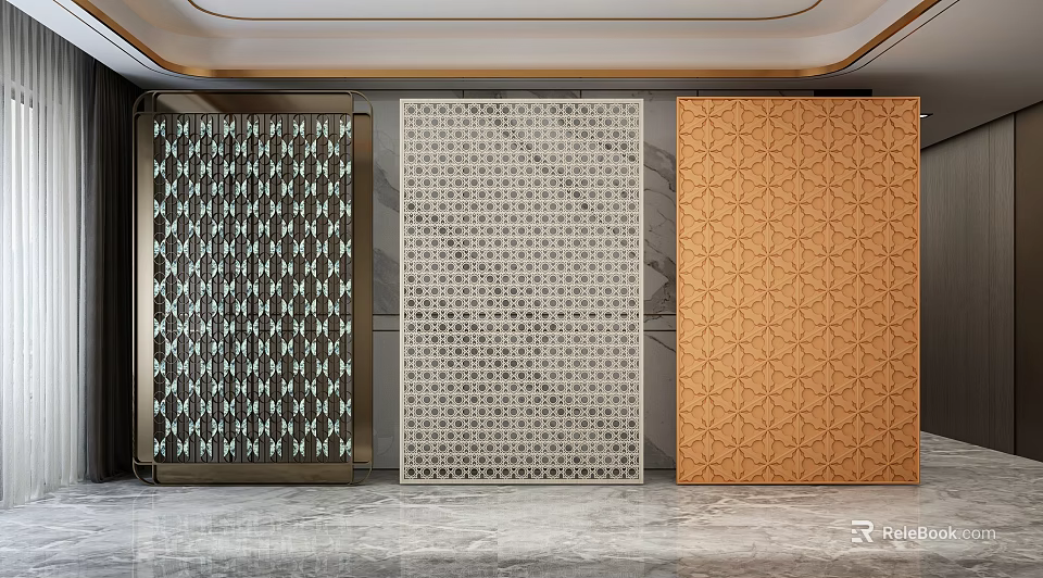 Decorative Partition Screens With Geometric Patterns And Perforated Designs For Interior Decoration 3d model