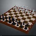 Wooden Chessboard with Black and White Chess Pieces Arranged on Checkerboard