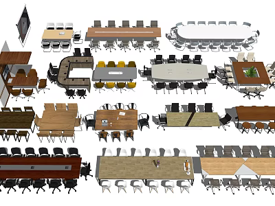 Diverse Conference Table Designs With Modern Shapes And Office Chairs 3d model