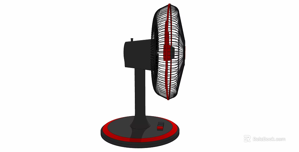 Black And Red Air Cooler Fan With Stand Design Grid Blades And Control Base 3d model 