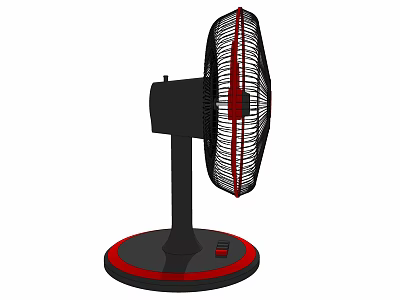 Black And Red Air Cooler Fan With Stand Design Grid Blades And Control Base 3d model