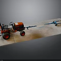Red Farm Tractor With Blue Trailer And Red Wheels On Flat Surface Design 3d model