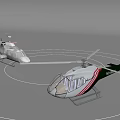 Two Detailed Helicopter Models Displayed On Circular Platform With White Lines