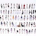 Multiple People in Various Outfits and Different Poses for Fashion