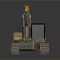 Yellow CAT Excavator With Tracks And Front Bucket On Gray Background