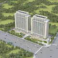 Twin Modern High Rise Residential Buildings With Lush Green Landscaping And Road Access