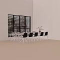 Modern Conference Room Interior Featuring Long Table Black Chairs Window Blinds Vase And Green Plants