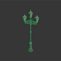 Classical Street Lamp With Three Decorative Lamp Shades And Ornate Pole
