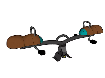 Children's Seesaw With Brown Blue Seats And Metal Frame For Playground 3d model