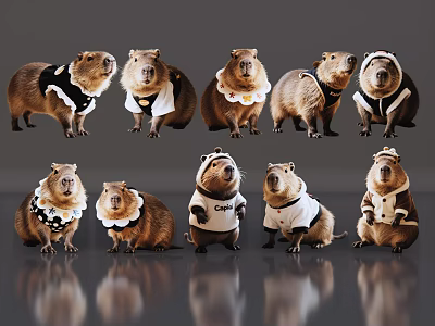 Adorable Reptiles Wearing Different Outfits Posing Together in Studio 3d model