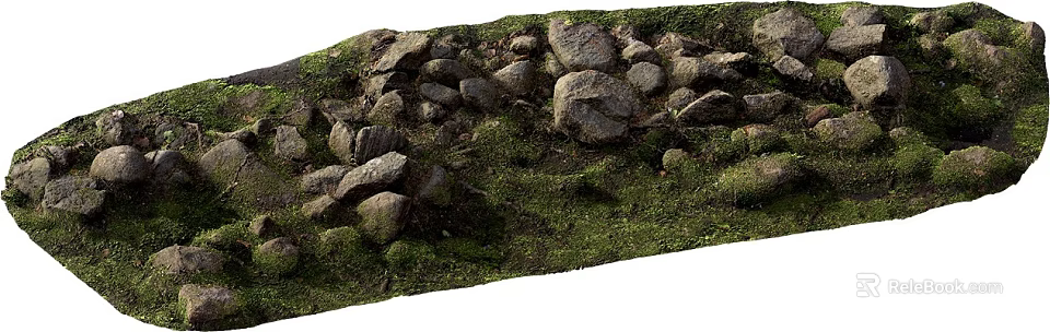 Rockery Stones Covered with Lush Green Moss in Natural Garden Arrangement 3d model 