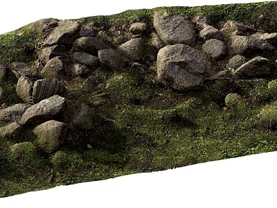 Rockery Stones Covered with Lush Green Moss in Natural Garden Arrangement 3d model