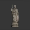 Detailed Classical Warrior Statue Standing With Spear Shield And Pedestal